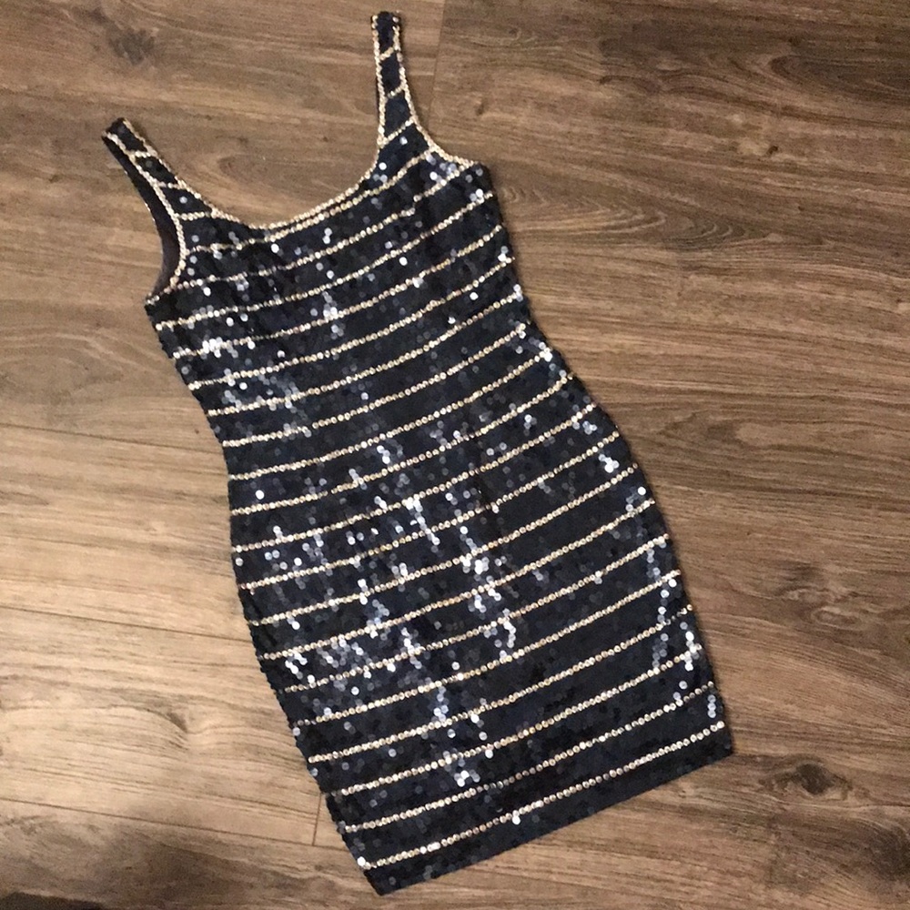 Stunning Cache Blue/Silver Sequin dress